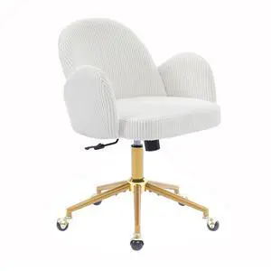 Home Office Chair with Petal Backrest, Corduroy Upholstered Desk Chair with Adjustable Swivel Wheels, Ergonomic Chairs for Living Room, Bedroom, Office, Study, Flower Cute Girls Vanity Chair(Beige) Home Office Chair with Petal Backrest, Corduroy Upholstered Desk Chair with Adjustable Swivel Wheels, Ergonomic Chairs for Living Room, Bedroom, Office, Study, Flower Cute Girls Vanity Chair(Beige)