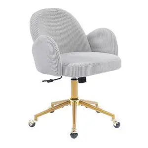 Home Office Chair with Petal Backrest, Corduroy Upholstered Desk Chair with Adjustable Swivel Wheels, Ergonomic Chairs for Living Room, Bedroom, Office, Study, Flower Cute Girls Vanity Chair (Grey) Home Office Chair with Petal Backrest, Corduroy Upholstered Desk Chair with Adjustable Swivel Wheels, Ergonomic Chairs for Living Room, Bedroom, Office, Study, Flower Cute Girls Vanity Chair (Grey)