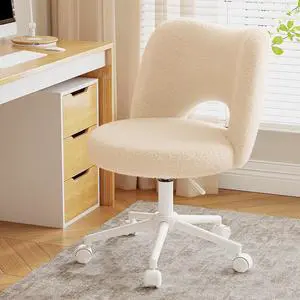 Vanity Chair with Open-Back,Off-White | Cute Desk Chair,360° Wheels, Soft Teddy Fleece, Height Adjustable Vanity Chair with Open-Back,Off-White | Cute Desk Chair,360° Wheels, Soft Teddy Fleece, Height Adjustable