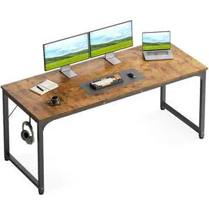 63 Inch Computer Desk for Home Office, Study Writing Table for Small Spaces, Simple Modern Desk with Headphone Hooks, Rustic Brown 63 Inch Computer Desk for Home Office, Study Writing Table for Small Spaces, Simple Modern Desk with Headphone Hooks, Rustic Brown