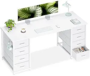 55 Inches Computer Desk with 8 Fabric Drawers, Modern Office Desk with Large Storage for Home Office, Study, White 55 Inches Computer Desk with 8 Fabric Drawers, Modern Office Desk with Large Storage for Home Office, Study, White