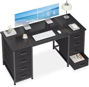 48 Inches Computer Desk with 8 Fabric Drawers, Modern Office Desk with Large Storage for Home Office, Study, Black 48 Inches Computer Desk with 8 Fabric Drawers, Modern Office Desk with Large Storage for Home Office, Study, Black