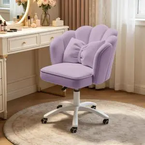 Petal Desk Chair with Bow Cushion Velvet Vanity Chair with Wheels, Upholstered Home Office Chair for Girls Women, Mid-Back Swivel Computer Task Chairs for Living Room Bedroom Petal Desk Chair with Bow Cushion Velvet Vanity Chair with Wheels, Upholstered Home Office Chair for Girls Women, Mid-Back Swivel Computer Task Chairs for Living Room Bedroom