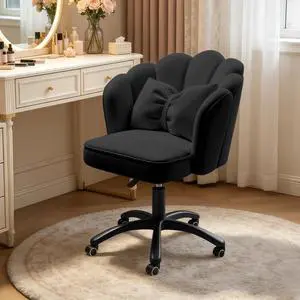 Petal Desk Chair with Bow Cushion Velvet Vanity Chair with Wheels, Upholstered Home Office Chair for Girls Women, Mid-Back Swivel Computer Task Chairs for Living Room Bedroom Petal Desk Chair with Bow Cushion Velvet Vanity Chair with Wheels, Upholstered Home Office Chair for Girls Women, Mid-Back Swivel Computer Task Chairs for Living Room Bedroom