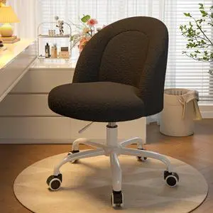 Vanity Chair with Back, Cute Desk Chair with Wheels, Armless Chair with Height Adjustable & 360° Swivel, Soft Lumbar Support for Small Space, Bedroom, Black Vanity Chair with Back, Cute Desk Chair with Wheels, Armless Chair with Height Adjustable & 360° Swivel, Soft Lumbar Support for Small Space, Bedroom, Black