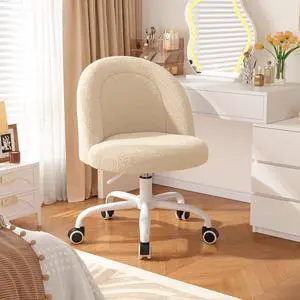 Vanity Chair with Back, Cute Desk Chair with Wheels, Armless Chair with Height Adjustable &360° Swivel, Soft Lumbar Support for Small Space, Bedroom, Light Yellow Vanity Chair with Back, Cute Desk Chair with Wheels, Armless Chair with Height Adjustable &360° Swivel, Soft Lumbar Support for Small Space, Bedroom, Light Yellow