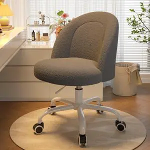 Vanity Chair with Back, Cute Desk Chair with Wheels, Armless Chair with Height Adjustable & 360° Swivel, Soft Lumbar Support for Small Space, Bedroom, Grey Vanity Chair with Back, Cute Desk Chair with Wheels, Armless Chair with Height Adjustable & 360° Swivel, Soft Lumbar Support for Small Space, Bedroom, Grey