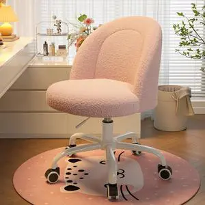 Vanity Chair with Wheels, Cute Desk Chair with Back, Armless Chair with Height Adjustable & 360° Swivel, Soft Lumbar Support for Small Space, Bedroom, Gentle Pink Vanity Chair with Wheels, Cute Desk Chair with Back, Armless Chair with Height Adjustable & 360° Swivel, Soft Lumbar Support for Small Space, Bedroom, Gentle Pink