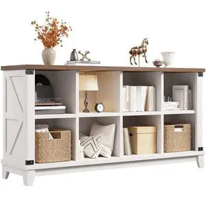 8-Cube Storage Organizer, Farmhouse Bookshelf, Display Shelf for Living Room, Bedroom, Home Office, White 8-Cube Storage Organizer, Farmhouse Bookshelf, Display Shelf for Living Room, Bedroom, Home Office, White