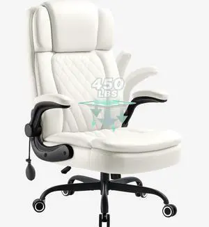 450 LBS Big and Tall Executive Office Chair with Flip up Arm, Heavy Duty Leather Computer Desk Chair,Comfortable High Back Swivel Home Office Chair with Rolling for Adults (White) 450 LBS Big and Tall Executive Office Chair with Flip up Arm, Heavy Duty Leather Computer Desk Chair,Comfortable High Back Swivel Home Office Chair with Rolling for Adults (White)