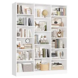 Triple Wide Bookshelf, 6 Tier Large Bookshelf, Bookcase with 17 Open Display Shelves, 74'' Tall Bookcases and Bookshelves for Living Room, Home Office, Library, White Triple Wide Bookshelf, 6 Tier Large Bookshelf, Bookcase with 17 Open Display Shelves, 74'' Tall Bookcases and Bookshelves for Living Room, Home Office, Library, White