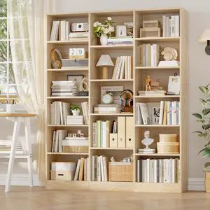 Triple Wide Bookshelf, 6 Tier Large Bookshelf, Bookcase with 17 Open Display Shelves, 74'' Tall Bookcases and Bookshelves for Living Room, Home Office, Library, Light Oak Triple Wide Bookshelf, 6 Tier Large Bookshelf, Bookcase with 17 Open Display Shelves, 74'' Tall Bookcases and Bookshelves for Living Room, Home Office, Library, Light Oak