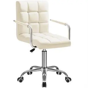 Mid-Back Office Task Chair Ribbed PU Leather Executive Chair Modern Adjustable Home Desk Retro Comfortable Work Chair 360 Degree Swivel with Arms (Beige) Mid-Back Office Task Chair Ribbed PU Leather Executive Chair Modern Adjustable Home Desk Retro Comfortable Work Chair 360 Degree Swivel with Arms (Beige)
