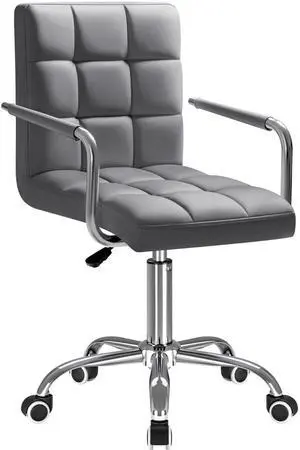 Vanity Office Chair with Wheels,Makeup PU Leather Executive Chair Modern Adjustable Home Desk Retro Comfortable Work Chair 360 Degree Swivel with Arms (Grey) Vanity Office Chair with Wheels,Makeup PU Leather Executive Chair Modern Adjustable Home Desk Retro Comfortable Work Chair 360 Degree Swivel with Arms (Grey)