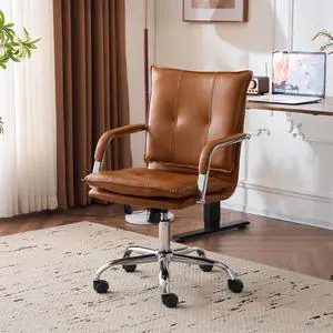 Mid-Back Ergonomic Leather Office Chair, Modern Upholstered Executive Desk Chair with Gold Frame Armrest Computer Task Chair Mid-Back Ergonomic Leather Office Chair, Modern Upholstered Executive Desk Chair with Gold Frame Armrest Computer Task Chair