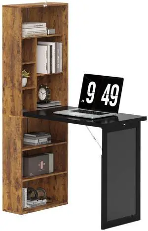 Foldable Convertible Writing Table, Wall Mounted Space-Saving Computer Desk with Chalkboard and Storage Shelves for Small Spaces, Home Office, Bedroom, Dorm, Apartment, Rustic Brown Foldable Convertible Writing Table, Wall Mounted Space-Saving Computer Desk with Chalkboard and Storage Shelves for Small Spaces, Home Office, Bedroom, Dorm, Apartment, Rustic Brown