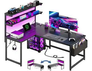 L Shaped Gaming Desk with No Side Bar Shelf for Small Space,Black | Open-Side Storage Rack with Printer Space and Hooks, Neat Arrangement & High Space Utilization L Shaped Gaming Desk with No Side Bar Shelf for Small Space,Black | Open-Side Storage Rack with Printer Space and Hooks, Neat Arrangement & High Space Utilization