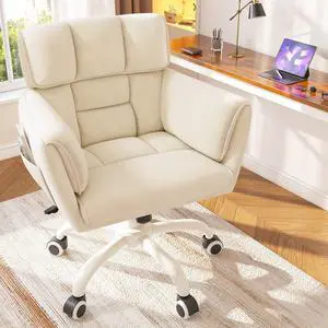 Vanity Chair with Wheels & Soft Velvet Fabric, Desk Chair Comfy with Back, Upholstered Home Office Chair with Side Pockets for Bedroom, Office, Make-up Room, Height Adjustable, Beige Vanity Chair with Wheels & Soft Velvet Fabric, Desk Chair Comfy with Back, Upholstered Home Office Chair with Side Pockets for Bedroom, Office, Make-up Room, Height Adjustable, Beige