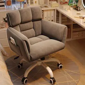 Home Office Chair with Wheels Soft-Touch Material,Modern Cute Vanity Chair with Back Adjustable Height Upholstered Comfy Desk Chairs with Side Pockets for Bedroom,Grey Home Office Chair with Wheels Soft-Touch Material,Modern Cute Vanity Chair with Back Adjustable Height Upholstered Comfy Desk Chairs with Side Pockets for Bedroom,Grey