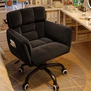 Home Office Chair with Wheels Soft-Touch Material,Modern Cute Vanity Chair with Back Adjustable Height Upholstered Comfy Desk Chairs with Side Pockets for Bedroom,Black Home Office Chair with Wheels Soft-Touch Material,Modern Cute Vanity Chair with Back Adjustable Height Upholstered Comfy Desk Chairs with Side Pockets for Bedroom,Black