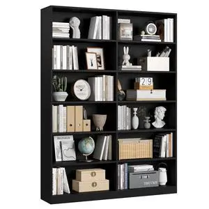 Bookshelf and Bookcase, 6-Tier Double Wide Bookshelves, Freestanding Display Storage Shelves, Tall Bookcases for Home Decor Bedroom, Living Room, Home Office, Black Bookshelf and Bookcase, 6-Tier Double Wide Bookshelves, Freestanding Display Storage Shelves, Tall Bookcases for Home Decor Bedroom, Living Room, Home Office, Black