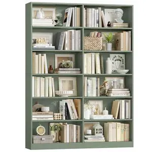 Bookshelf and Bookcase, 6-Tier Double Wide Bookshelves, Freestanding Display Storage Shelves, Tall Bookcases for Home Decor Bedroom, Living Room, Home Office, Green Bookshelf and Bookcase, 6-Tier Double Wide Bookshelves, Freestanding Display Storage Shelves, Tall Bookcases for Home Decor Bedroom, Living Room, Home Office, Green