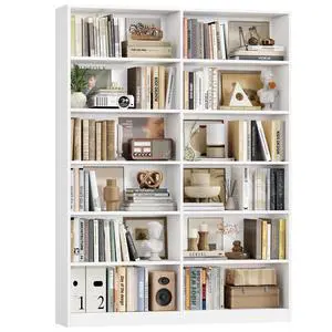 Bookshelf and Bookcase, 6-Tier Double Wide Bookshelves,Freestanding Display Storage Shelves, Tall Bookcases for Home Decor Bedroom, Living Room, Home Office, White Bookshelf and Bookcase, 6-Tier Double Wide Bookshelves,Freestanding Display Storage Shelves, Tall Bookcases for Home Decor Bedroom, Living Room, Home Office, White