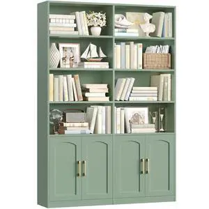 Bookshelf and Bookcase with Doors, 6 Tier Double Wide Large Bookshelves, Open Display Shelves, 73'' Tall Bookshelf with Storage Cabinets for Home Office, Living Room, Library, Green Bookshelf and Bookcase with Doors, 6 Tier Double Wide Large Bookshelves, Open Display Shelves, 73'' Tall Bookshelf with Storage Cabinets for Home Office, Living Room, Library, Green