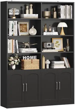 Bookshelf and Bookcase with Doors, 6 Tier Double Wide Large Bookshelves, Open Display Shelves, 73'' Tall Bookshelf with Storage Cabinets for Home Office, Living Room, Library, Black Bookshelf and Bookcase with Doors, 6 Tier Double Wide Large Bookshelves, Open Display Shelves, 73'' Tall Bookshelf with Storage Cabinets for Home Office, Living Room, Library, Black