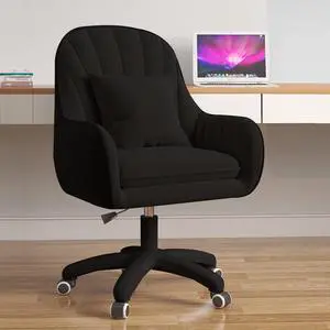 Mid Back Velvet Vanity Chair Swivel Rolling Desk Chair with Wheels, Modern Upholstered Makeup Chair for Women Girls, Computer Task Chair for Bedroom Living Room Office, Black Mid Back Velvet Vanity Chair Swivel Rolling Desk Chair with Wheels, Modern Upholstered Makeup Chair for Women Girls, Computer Task Chair for Bedroom Living Room Office, Black