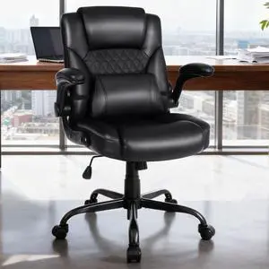 Home Office Chair with Lumbar Support, 5" Thickened Seat, Small PU Leather Rocking Desk Chair, Comfy Computer Chairs with Rolling Wheels & Adjustable Armrests for Adults, Black Home Office Chair with Lumbar Support, 5" Thickened Seat, Small PU Leather Rocking Desk Chair, Comfy Computer Chairs with Rolling Wheels & Adjustable Armrests for Adults, Black