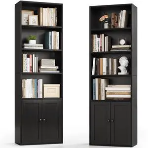 Bookshelf and Bookcase with Doors, Floor Standing 6-Tier Shelf Display Storage Shelves, Tall Bookcases for Home Office, Living Room, Black 2 Pack Bookshelf and Bookcase with Doors, Floor Standing 6-Tier Shelf Display Storage Shelves, Tall Bookcases for Home Office, Living Room, Black 2 Pack