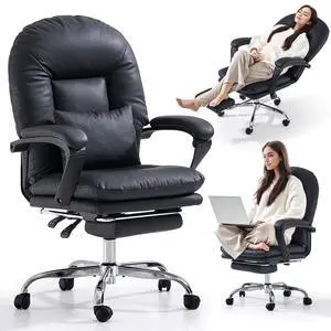 Office Chair with Foot Rest Reclining Desk Chair Comfy, Black | Home Office Desk Chairs Criss Cross Chair With Wheels Mid Back Swivel Chair for Home, PU Leather Office Chair with Foot Rest Reclining Desk Chair Comfy, Black | Home Office Desk Chairs Criss Cross Chair With Wheels Mid Back Swivel Chair for Home, PU Leather