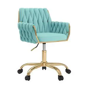 Teal Velvet Home Office Vanity Chair, Woven Backrest Makeup Desk Chair | Modern Adjustable Height 360° Swivel Chair with Golden Base for Bedroom/Study/Vanity Teal Velvet Home Office Vanity Chair, Woven Backrest Makeup Desk Chair | Modern Adjustable Height 360° Swivel Chair with Golden Base for Bedroom/Study/Vanity