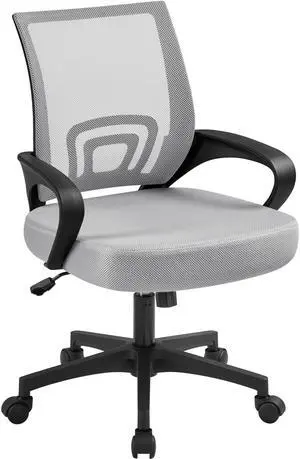 Mid Back Mesh Computer Office Desk Chair Adjustable Swivel, Grey | Breathable mesh back and foam padded seat for comfortable work at home or office; steel frame holds 300 lb, easy assembly Mid Back Mesh Computer Office Desk Chair Adjustable Swivel, Grey | Breathable mesh back and foam padded seat for comfortable work at home or office; steel frame holds 300 lb, easy assembly