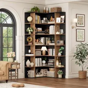 72 Tall Corner Bookshelf, 6-Tier Bookshelf and Bookcase with Open Storage, Tall Bookcases Wooden Storage Shelves for Home Office, Thickened Boards for Better Load Bearing, Black/Brown 72 Tall Corner Bookshelf, 6-Tier Bookshelf and Bookcase with Open Storage, Tall Bookcases Wooden Storage Shelves for Home Office, Thickened Boards for Better Load Bearing, Black/Brown