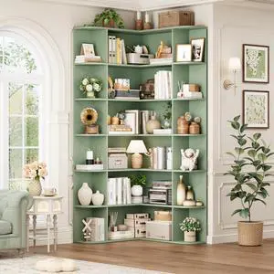 72 Tall Corner Bookshelf, 6-Tier Bookshelf and Bookcase with Open Storage, Tall Bookcases Wooden Storage Shelves for Home Office, Thickened Boards for Better Load Bearing, Green 72 Tall Corner Bookshelf, 6-Tier Bookshelf and Bookcase with Open Storage, Tall Bookcases Wooden Storage Shelves for Home Office, Thickened Boards for Better Load Bearing, Green