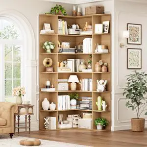 72 Tall Corner Bookshelf, 6-Tier Bookshelf and Bookcase with Open Storage, Tall Bookcases Wooden Storage Shelves for Home Office, Thickened Boards for Better Load Bearing, Natural 72 Tall Corner Bookshelf, 6-Tier Bookshelf and Bookcase with Open Storage, Tall Bookcases Wooden Storage Shelves for Home Office, Thickened Boards for Better Load Bearing, Natural