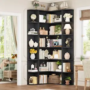 72 Tall Corner Bookshelf, 6-Tier Bookshelf and Bookcase with Open Storage, L Shaped Tall Bookcases Wooden Storage Shelves for Home Office, Thickened Boards for Better Load Bearing, Black 72 Tall Corner Bookshelf, 6-Tier Bookshelf and Bookcase with Open Storage, L Shaped Tall Bookcases Wooden Storage Shelves for Home Office, Thickened Boards for Better Load Bearing, Black