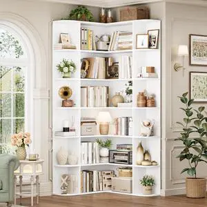 72 Tall Corner Bookshelf, 6-Tier Bookshelf and Bookcase with Open Storage, L Shaped Tall Bookcases Wooden Storage Shelves for Home Office, Thickened Boards for Better Load Bearing, White 72 Tall Corner Bookshelf, 6-Tier Bookshelf and Bookcase with Open Storage, L Shaped Tall Bookcases Wooden Storage Shelves for Home Office, Thickened Boards for Better Load Bearing, White