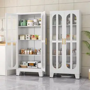 Metal Kitchen Pantry Storage Cabinet,Food Pantries Cabinets with Acrylic Glass Doors and Adjustable Shelves,Storage Cupboard for Kitchen, Living Room, Laundry Room and Dinning Room 61.02H Metal Kitchen Pantry Storage Cabinet,Food Pantries Cabinets with Acrylic Glass Doors and Adjustable Shelves,Storage Cupboard for Kitchen, Living Room, Laundry Room and Dinning Room 61.02H