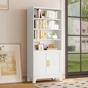 71" H Tall Metal Bookcases and Bookshelves with 2 Doors and Adjustable Shelves,Tall Storage Cabinet Industrial Bookshelf 6-Tier Open Display Shelf,Decor Furniture for Living Room, Bedroom 71" H Tall Metal Bookcases and Bookshelves with 2 Doors and Adjustable Shelves,Tall Storage Cabinet Industrial Bookshelf 6-Tier Open Display Shelf,Decor Furniture for Living Room, Bedroom