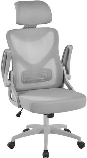 Ergonomic Office Chair with Headrest, Lumbar Support, Grey | Breathable mesh high-back adjustable headrest, padded seat, and flip-up armrests supports your back and neck, holds 300lb Ergonomic Office Chair with Headrest, Lumbar Support, Grey | Breathable mesh high-back adjustable headrest, padded seat, and flip-up armrests supports your back and neck, holds 300lb