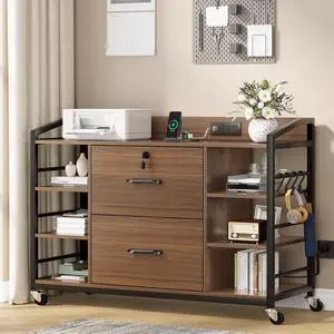 44" File Cabinet, Filing Cabinet fits Legal/Letter Size, 2 Drawer File Cabinets for Home Office with Lock, Power Strip, 6 Storage Shelves, Walnut Brown 44" File Cabinet, Filing Cabinet fits Legal/Letter Size, 2 Drawer File Cabinets for Home Office with Lock, Power Strip, 6 Storage Shelves, Walnut Brown