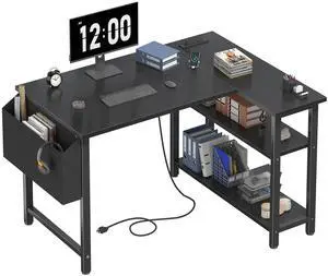 Small L Shaped Gaming Desk with Shelves, 40 Inch Small Corner Computer Gaming Desk for Boys Teens Bedroom, Study Work PC Desks for Home Office Bedroom, Black Small L Shaped Gaming Desk with Shelves, 40 Inch Small Corner Computer Gaming Desk for Boys Teens Bedroom, Study Work PC Desks for Home Office Bedroom, Black