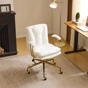 Home Office Desk Chair Comfy with Wheels & Removable Armrests,Gold Base Vanity Chair with Back, Adjustable Rolling Swivel Computer Task Chair for Study,Makeup,Office,Bedroom,PU Leather,White Home Office Desk Chair Comfy with Wheels & Removable Armrests,Gold Base Vanity Chair with Back, Adjustable Rolling Swivel Computer Task Chair for Study,Makeup,Office,Bedroom,PU Leather,White