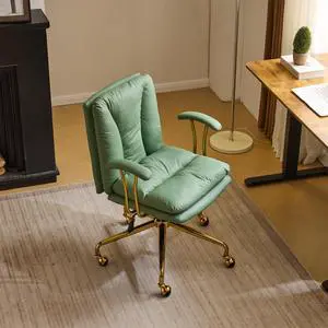Home Office Desk Chair Comfy with Wheels & Removable Armrests,Gold Base Vanity Chair with Back,Adjustable Rolling Swivel Computer Task Chair for Study,Makeup,Office,Cat Scratch PU,Green Home Office Desk Chair Comfy with Wheels & Removable Armrests,Gold Base Vanity Chair with Back,Adjustable Rolling Swivel Computer Task Chair for Study,Makeup,Office,Cat Scratch PU,Green