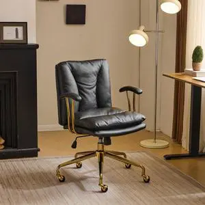 Home Office Desk Chair Comfy with Wheels & Removable Armrests,Gold Base Vanity Chair with Back, Adjustable Rolling Swivel Computer Task Chair for Study,Makeup,Office,Bedroom,PU Leather,Black Home Office Desk Chair Comfy with Wheels & Removable Armrests,Gold Base Vanity Chair with Back, Adjustable Rolling Swivel Computer Task Chair for Study,Makeup,Office,Bedroom,PU Leather,Black