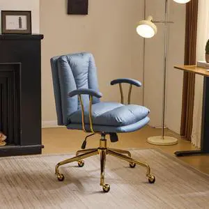 Home Office Desk Chair Comfy with Wheels & Armrests,Gold Base Vanity Chair with Back,Adjustable Rolling Swivel Computer Task Chair for Study,Home Office,Cat Scratch PU,Navy Blue Home Office Desk Chair Comfy with Wheels & Armrests,Gold Base Vanity Chair with Back,Adjustable Rolling Swivel Computer Task Chair for Study,Home Office,Cat Scratch PU,Navy Blue