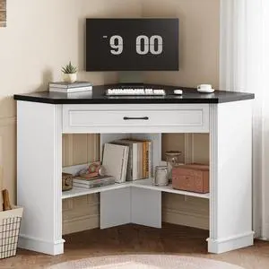 31.5" White Corner Desk, Small Corner Desk for Small Space, Farmhouse Triangle Computer Desk with Drawer and Storage for Home Office, Living Room, Bedroom, Vanity Desk 31.5" White Corner Desk, Small Corner Desk for Small Space, Farmhouse Triangle Computer Desk with Drawer and Storage for Home Office, Living Room, Bedroom, Vanity Desk